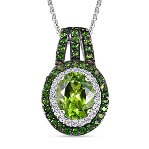 D'Joy Hebei Peridot and Multi Gemstone 3.65 ctw Pendant Necklace in Platinum Over Sterling Silver 20 Inches