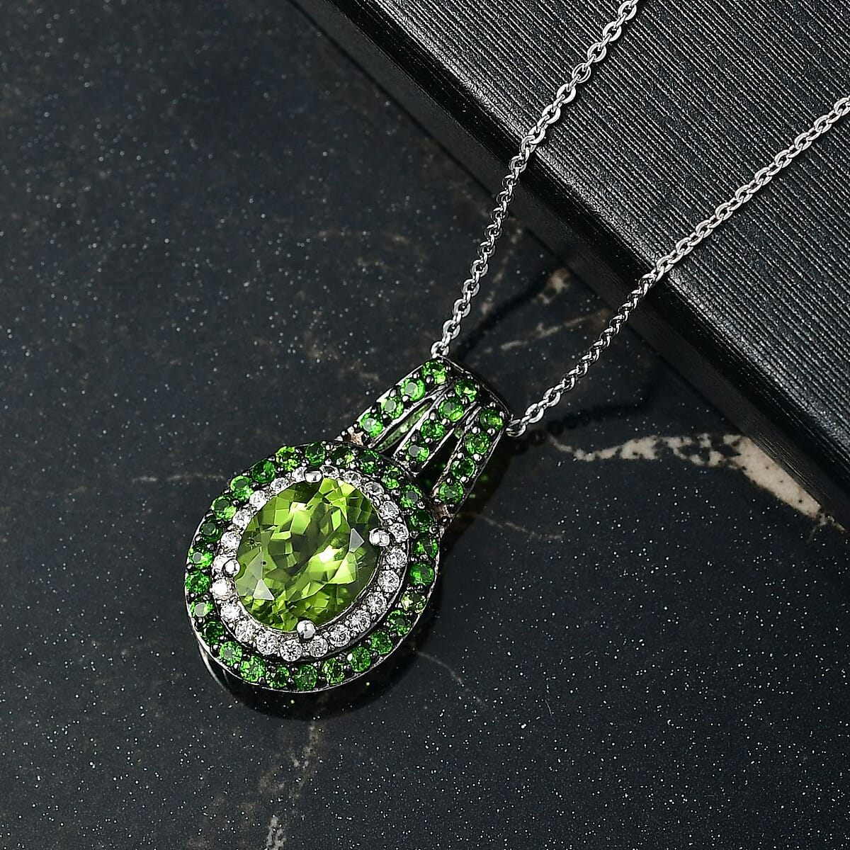 D'Joy Hebei Peridot and Multi Gemstone 3.65 ctw Pendant Necklace in Platinum Over Sterling Silver 20 Inches image number 1
