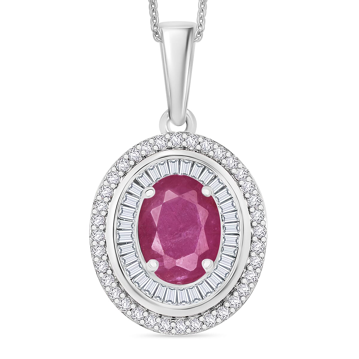 Luxoro Premium Mozambique Ruby and G-H I2 Diamond 3.15 ctw Pendant Necklace 20 Inches in 10K White Gold (Del. in 10-12 Days) image number 0