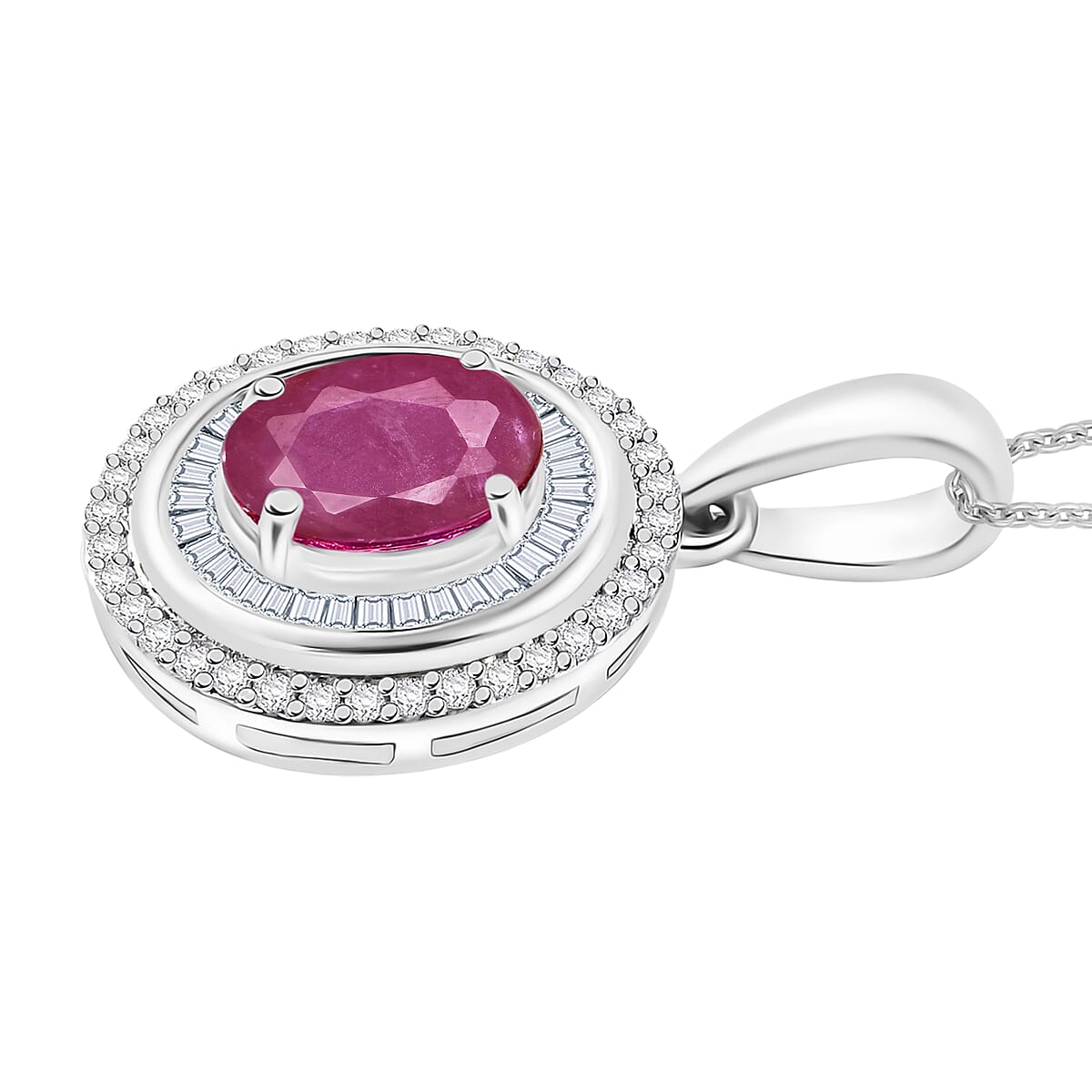 Luxoro Premium Mozambique Ruby and G-H I2 Diamond 3.15 ctw Pendant Necklace 20 Inches in 10K White Gold (Del. in 10-12 Days) image number 2