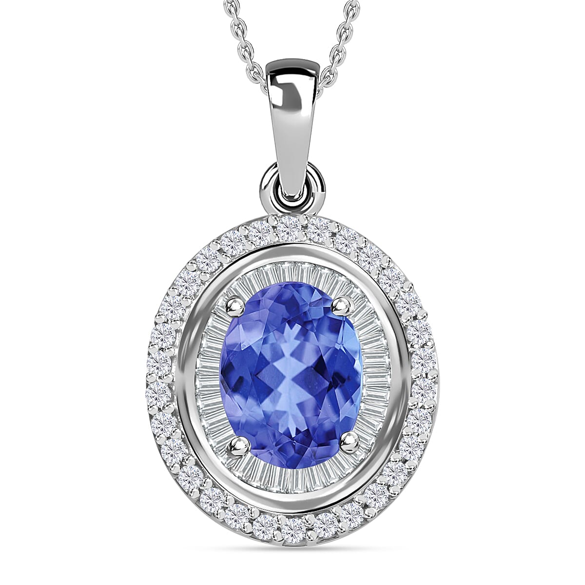 Luxoro Premium Tanzanite and G-H I2 Diamond 2.49 ctw Pendant Necklace 20 Inches in 10K White Gold (Del. in 10-12 Days) image number 0