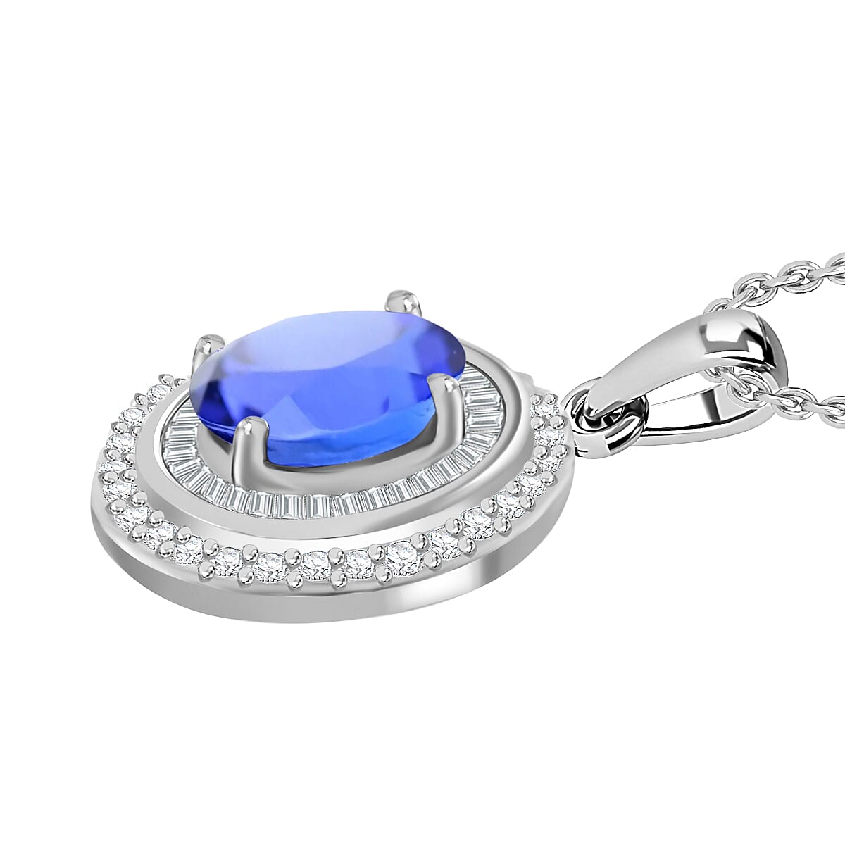 Luxoro Premium Tanzanite and G-H I2 Diamond 2.49 ctw Pendant Necklace 20 Inches in 10K White Gold (Del. in 10-12 Days) image number 2