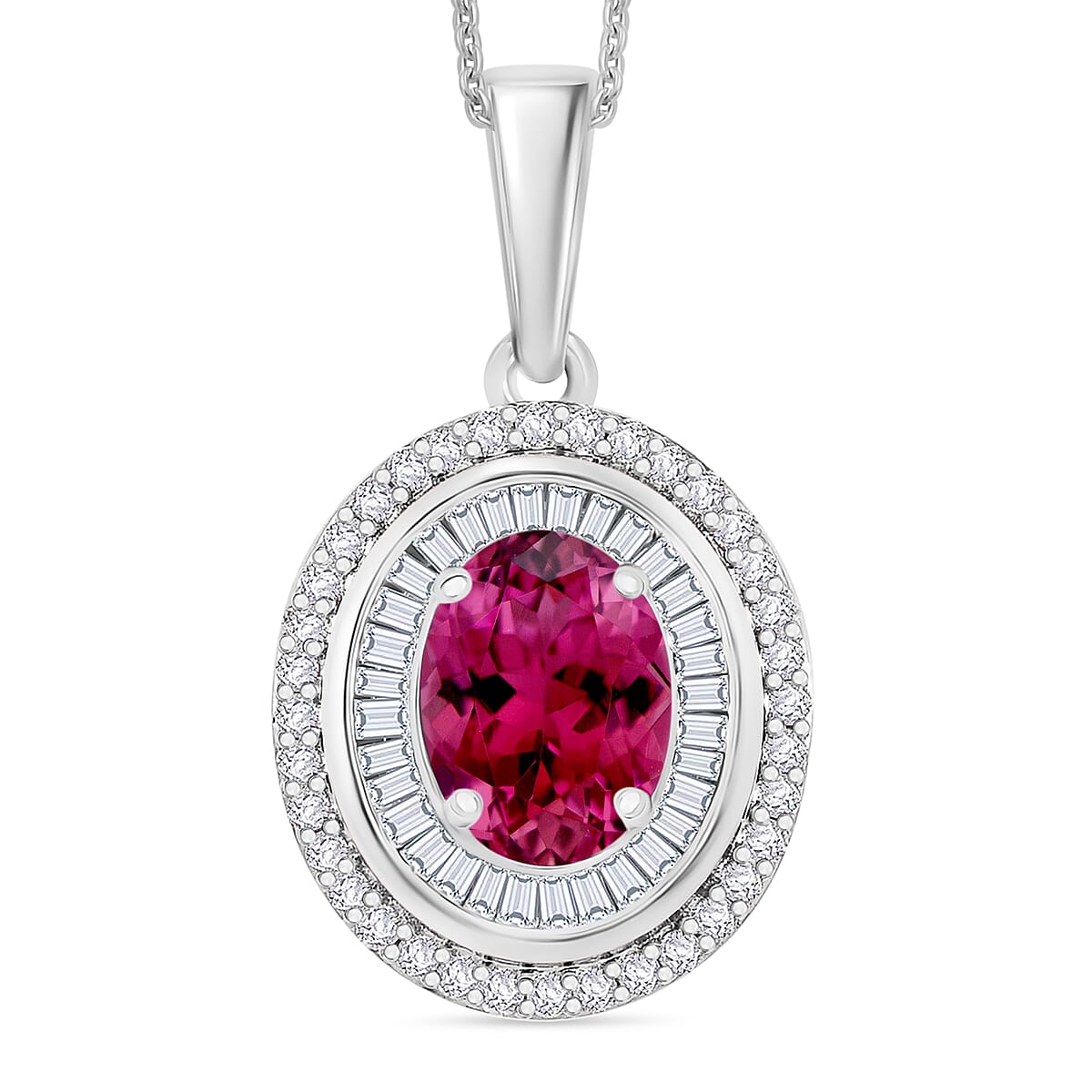 Luxoro Premium Ouro Fino Rubellite and G-H I2 Diamond Pendant Necklace 20 Inches in 14K White Gold 2.85 ctw (Del. in 10-12 Days) image number 0