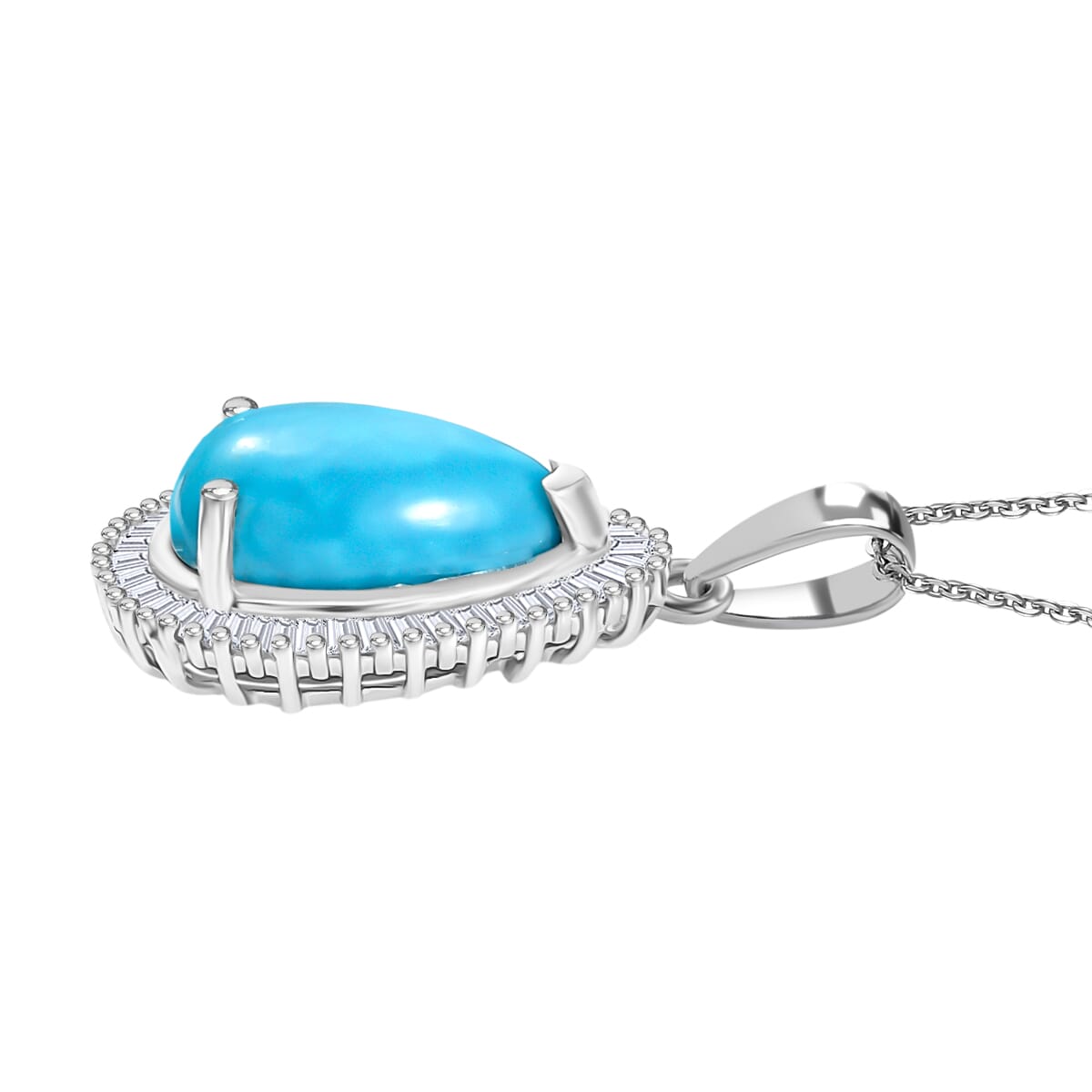 D'Joy Premium Sleeping Beauty Turquoise and Diamond 3.20 ctw Pendant Necklace 20 Inches in Rhodium Over Sterling Silver image number 3