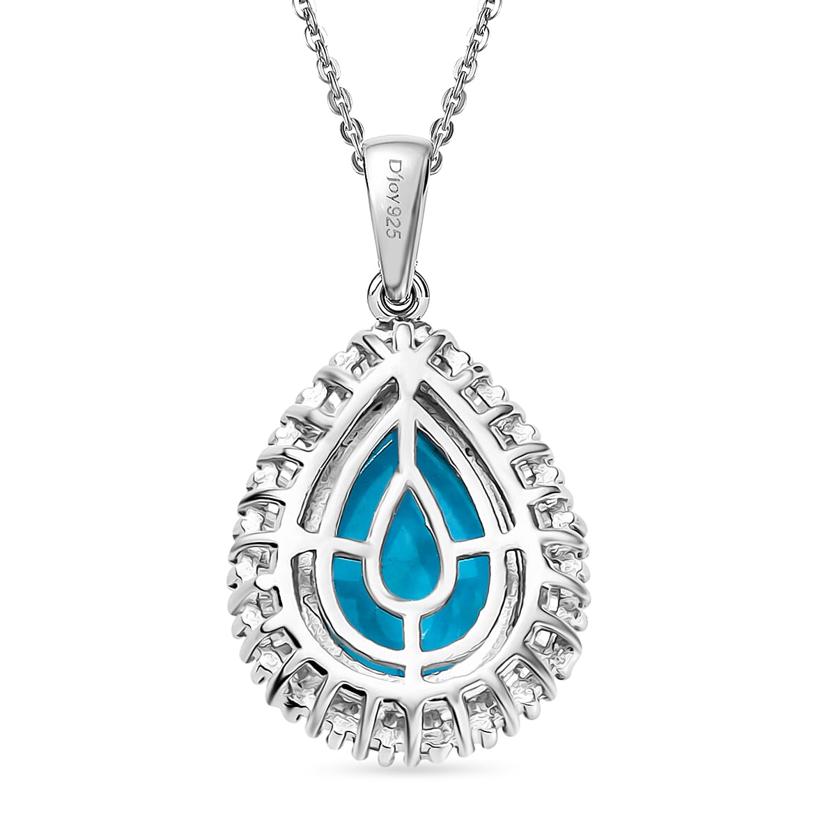 D'Joy Premium Sleeping Beauty Turquoise and Diamond 3.20 ctw Desert Bloom Pendant Necklace 20 Inches in Rhodium Over Sterling Silver