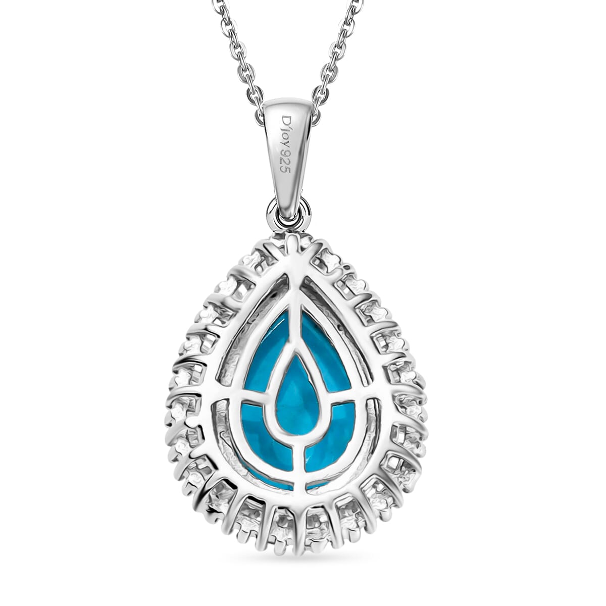 D'Joy Premium Sleeping Beauty Turquoise and Diamond 3.20 ctw Pendant Necklace 20 Inches in Rhodium Over Sterling Silver image number 4