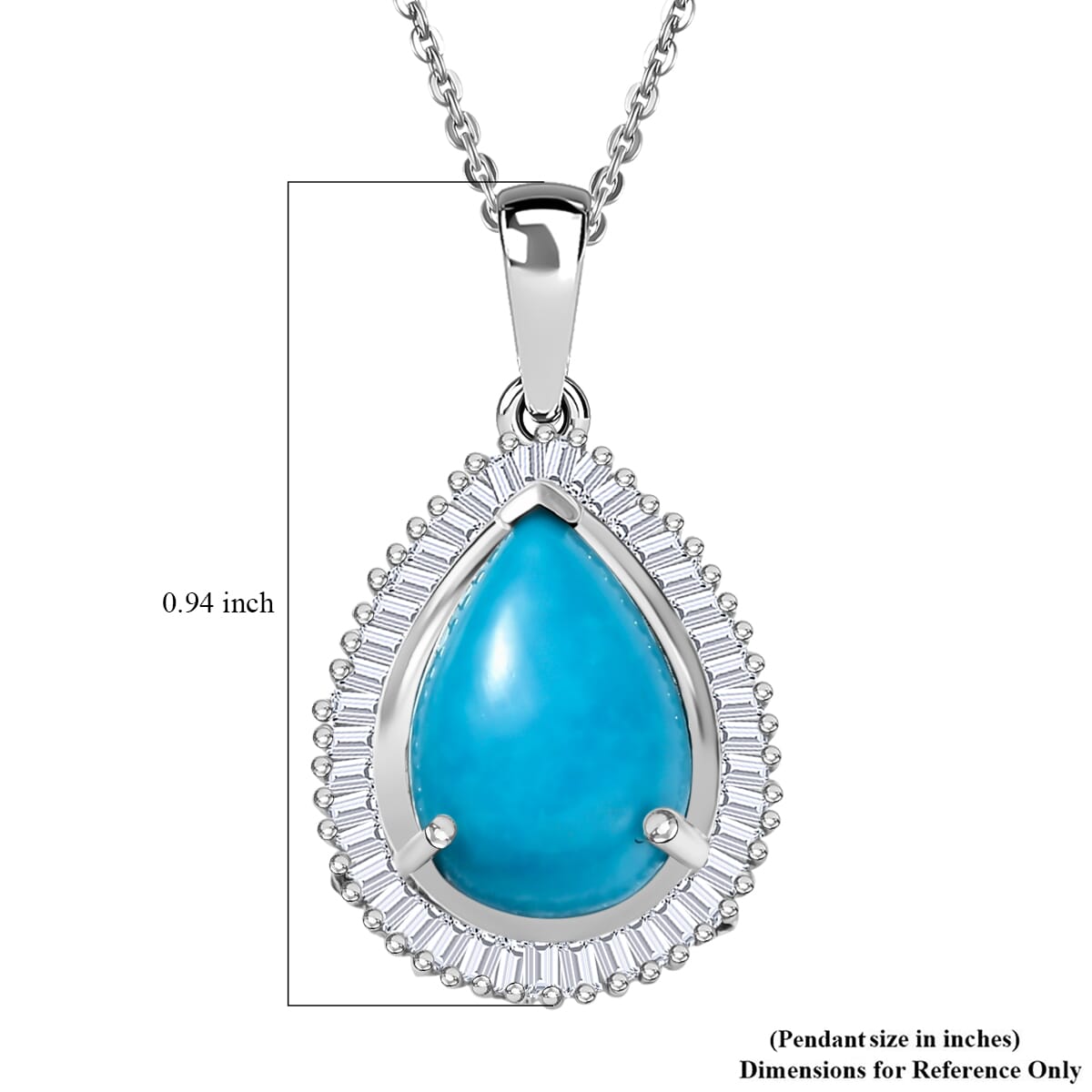 D'Joy Premium Sleeping Beauty Turquoise and Diamond 3.20 ctw Pendant Necklace 20 Inches in Rhodium Over Sterling Silver image number 5