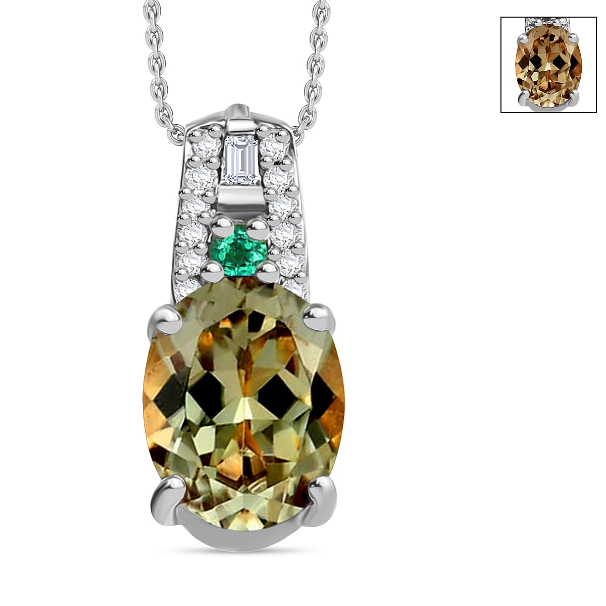 Luxoro AAA Turkizite, Boyaca Colombian Emerald and G-H I1 Diamond 1.69 ctw Pendant Necklace 20 Inches in 14K White Gold