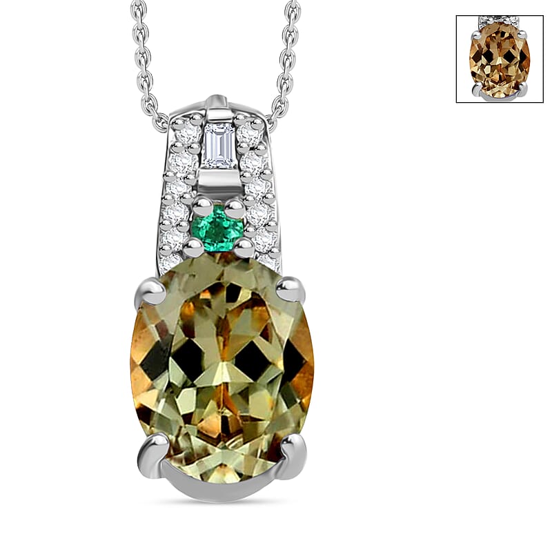 Luxoro AAA Turkizite, Boyaca Colombian Emerald and G-H I1 Diamond 1.69 ctw Pendant Necklace 20 Inches in 14K White Gold