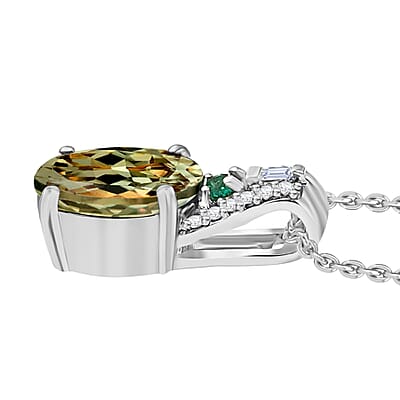 Luxoro AAA Turkizite, Boyaca Colombian Emerald and G-H I1 Diamond 1.69 ctw Pendant Necklace 20 Inches in 14K White Gold