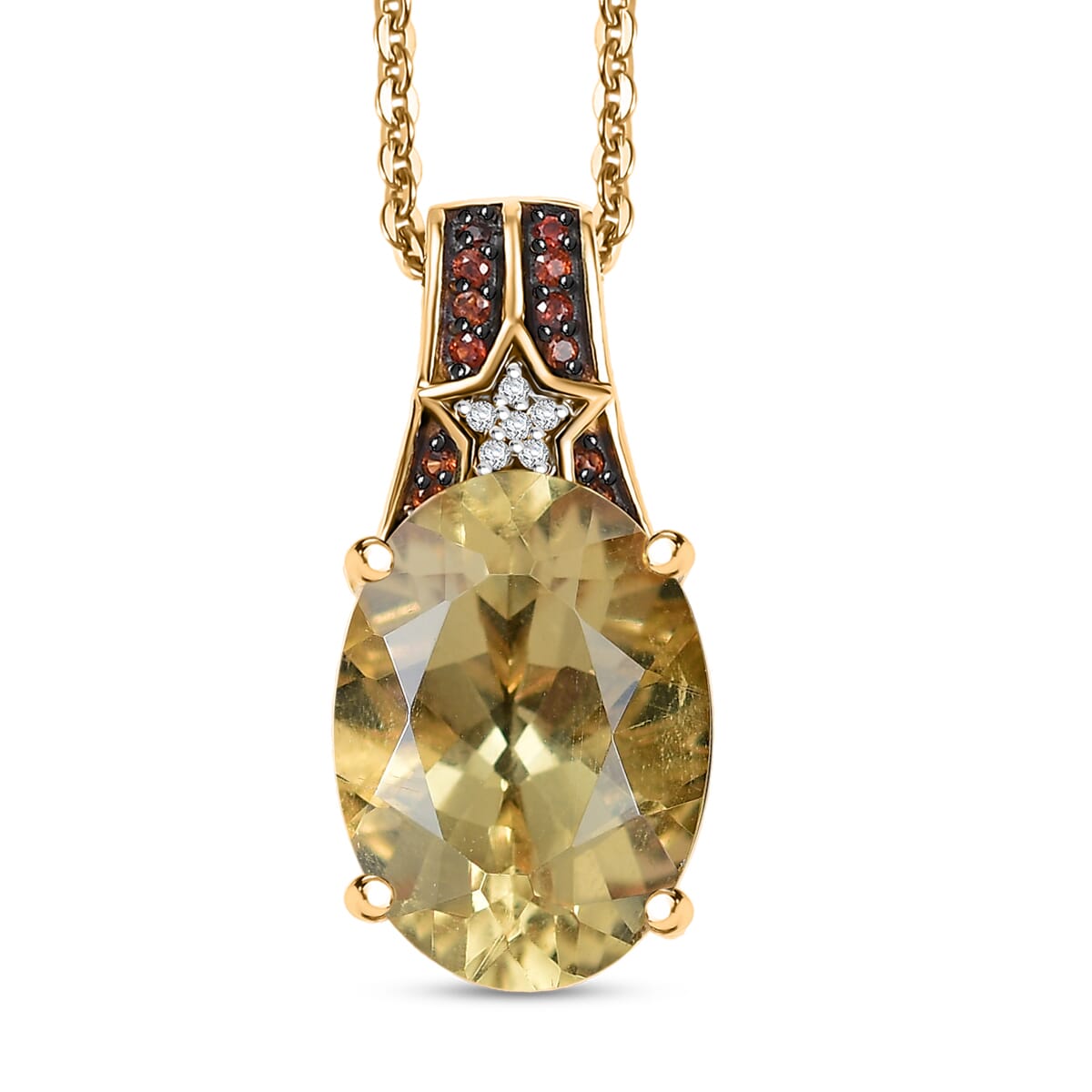 D'Joy Yellow Labradorite and Multi Gemstone 5.40 ctw Starborne Pendant Necklace 20 Inches in 18K Vermeil Yellow Gold Over Sterling Silver image number 0