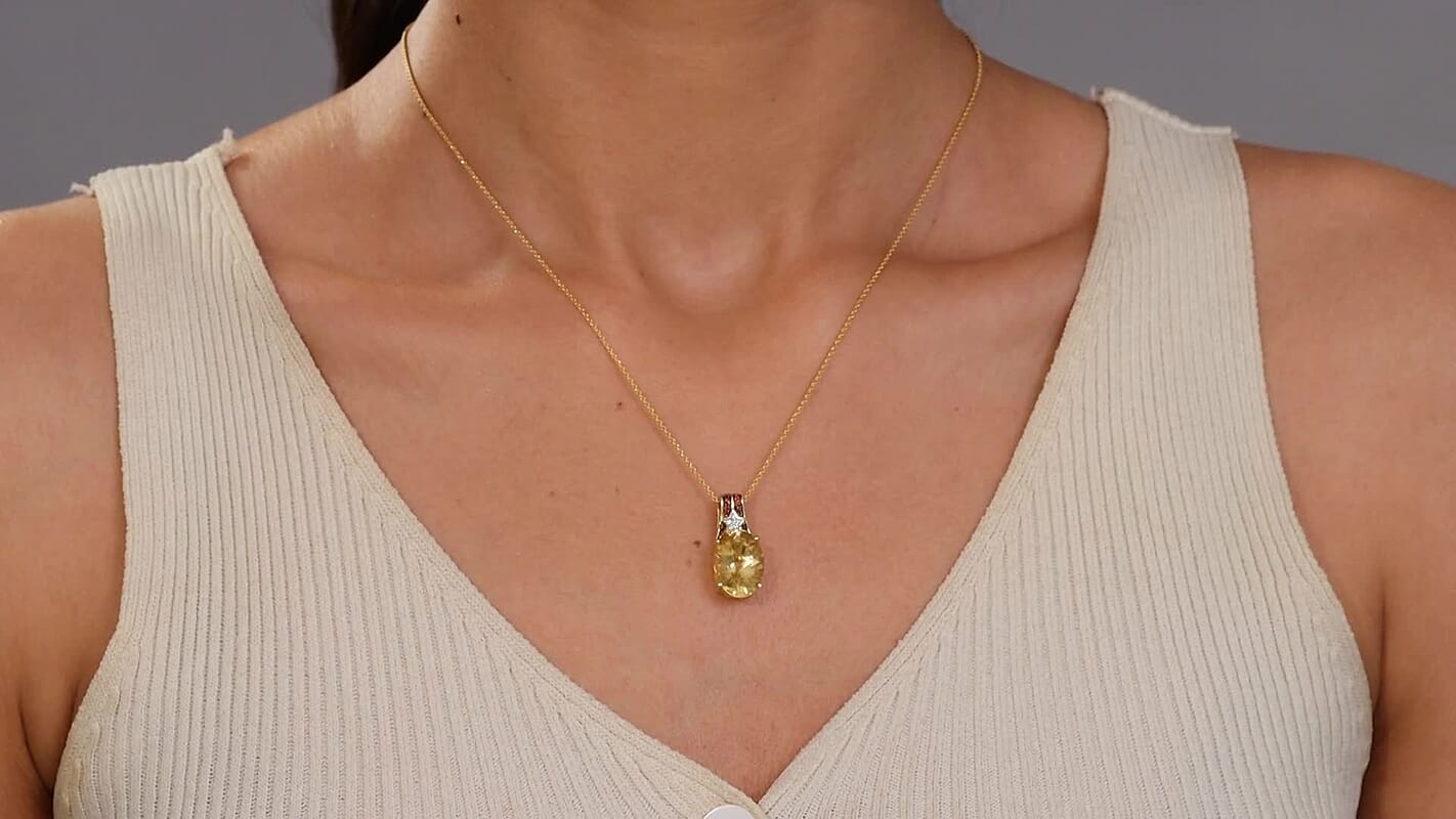 D'Joy Yellow Labradorite and Multi Gemstone 5.40 ctw Starborne Pendant Necklace 20 Inches in 18K Vermeil Yellow Gold Over Sterling Silver