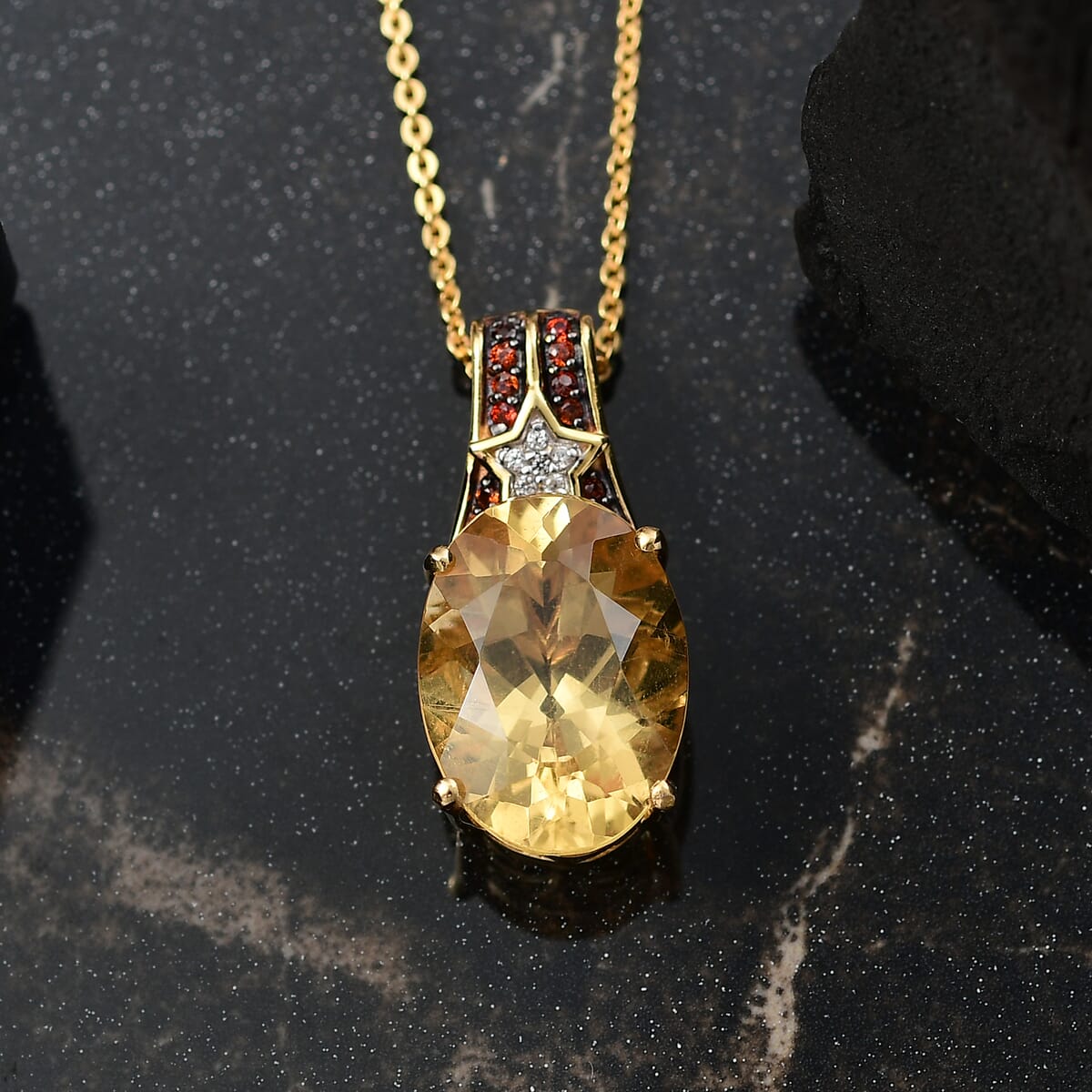 D'Joy Yellow Labradorite and Multi Gemstone 5.40 ctw Starborne Pendant Necklace 20 Inches in 18K Vermeil Yellow Gold Over Sterling Silver image number 1