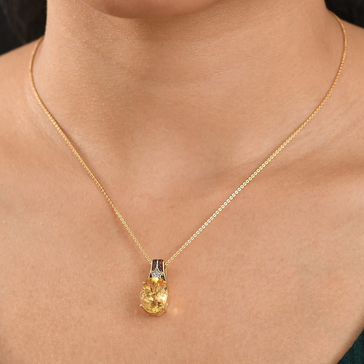 D'Joy Yellow Labradorite and Multi Gemstone 5.40 ctw Starborne Pendant Necklace 20 Inches in 18K Vermeil Yellow Gold Over Sterling Silver image number 2