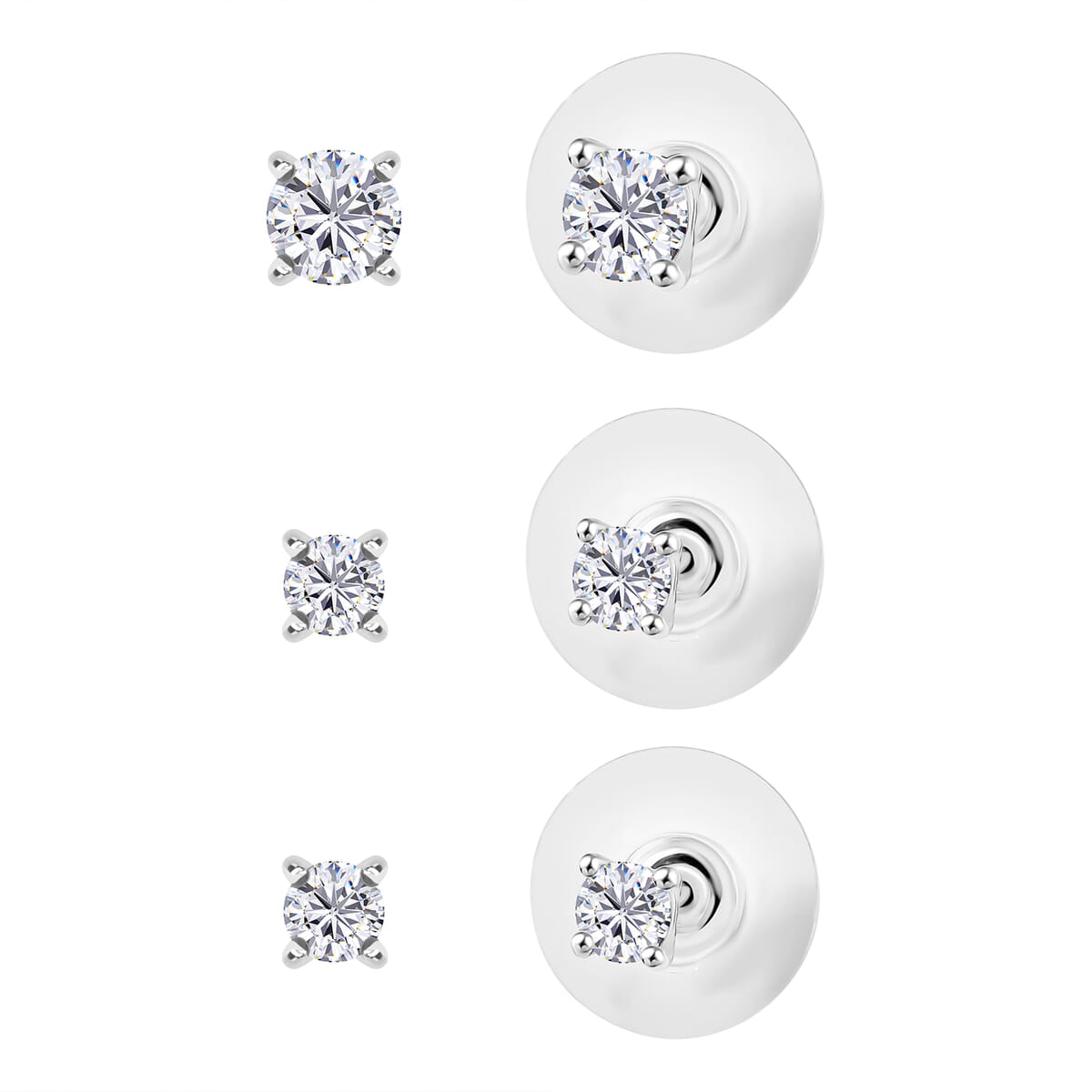 Set of 3 Moissanite 2.90 ctw Solitaire Stud Earrings in Rhodium Over Sterling Silver image number 0