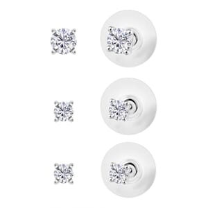 Set of 3 Moissanite 2.90 ctw Solitaire Stud Earrings in Rhodium Over Sterling Silver