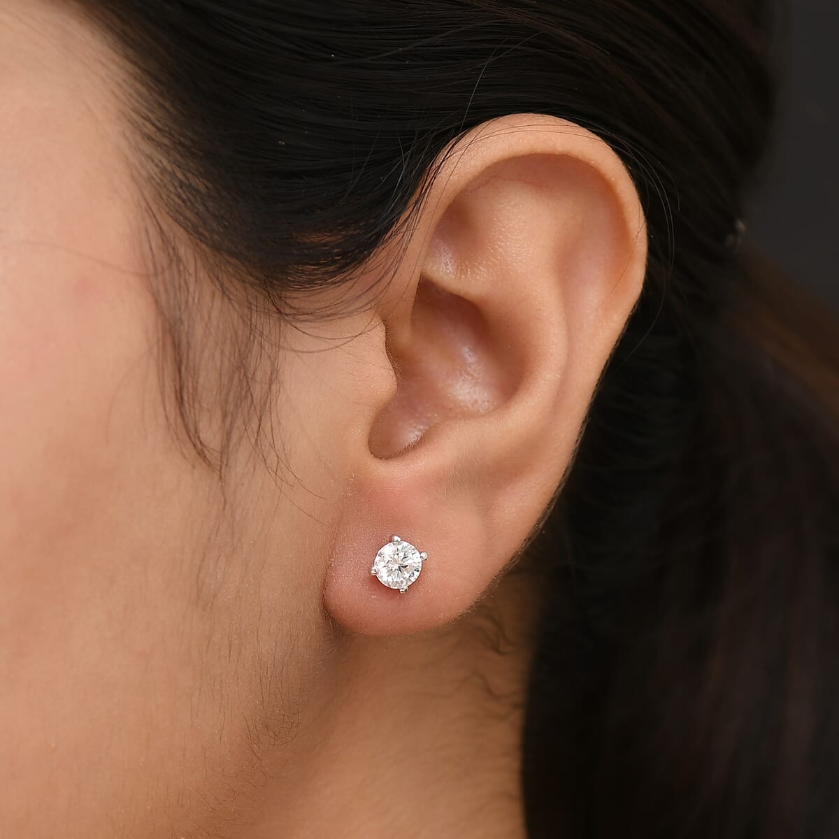 Set of 3 Moissanite 2.90 ctw Solitaire Stud Earrings in Rhodium Over Sterling Silver image number 2