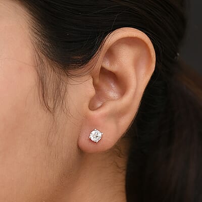 Set of 3 Moissanite 2.90 ctw Solitaire Stud Earrings in Rhodium Over Sterling Silver