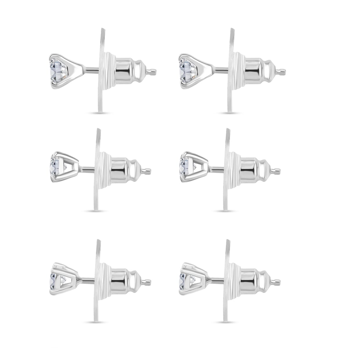 Set of 3 Moissanite 2.90 ctw Solitaire Stud Earrings in Rhodium Over Sterling Silver image number 3