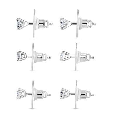 Set of 3 Moissanite 2.90 ctw Solitaire Stud Earrings in Rhodium Over Sterling Silver