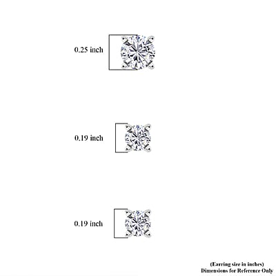 Set of 3 Moissanite 2.90 ctw Solitaire Stud Earrings in Rhodium Over Sterling Silver