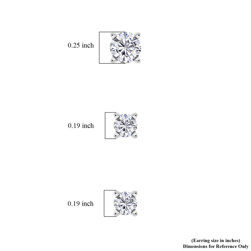 Set of 3 Moissanite 2.90 ctw Solitaire Stud Earrings in Rhodium Over Sterling Silver