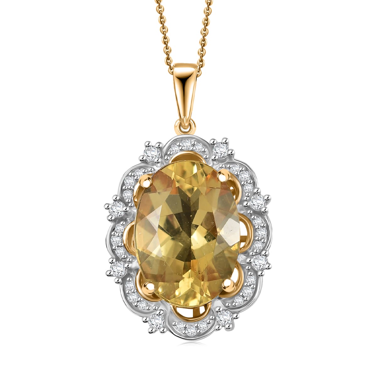 D'Joy Yellow Labradorite and White Zircon 5.50 ctw Sunfire Majesty Pendant Necklace 20 Inches in 18K Vermeil Yellow Gold Over Sterling Silver  image number 0