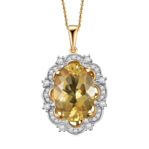 D'Joy Yellow Labradorite and White Zircon 5.50 ctw Sunfire Majesty Pendant Necklace 20 Inches in 18K Vermeil Yellow Gold Over Sterling Silver 