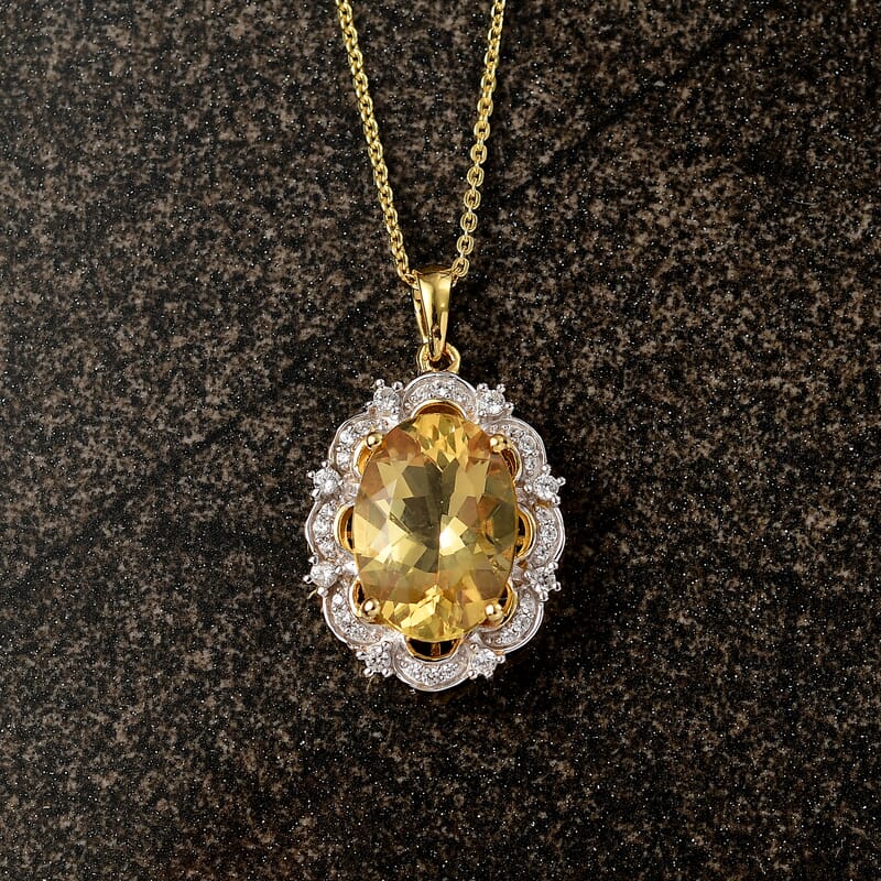 D'Joy Yellow Labradorite and White Zircon 5.50 ctw Sunfire Majesty Pendant Necklace 20 Inches in 18K Vermeil Yellow Gold Over Sterling Silver 