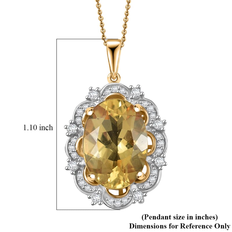 D'Joy Yellow Labradorite and White Zircon 5.50 ctw Sunfire Majesty Pendant Necklace 20 Inches in 18K Vermeil Yellow Gold Over Sterling Silver 