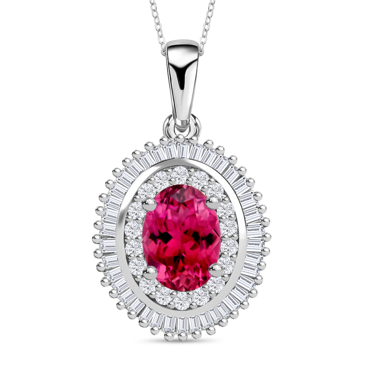 Luxoro Premium Ouro Fino Rubellite and G-H I2 Diamond 1.08 ctw Pendant Necklace 20 Inches in 14K White Gold image number 0