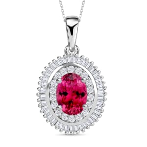 Luxoro Premium Ouro Fino Rubellite and G-H I2 Diamond 1.08 ctw Pendant Necklace 20 Inches in 14K White Gold