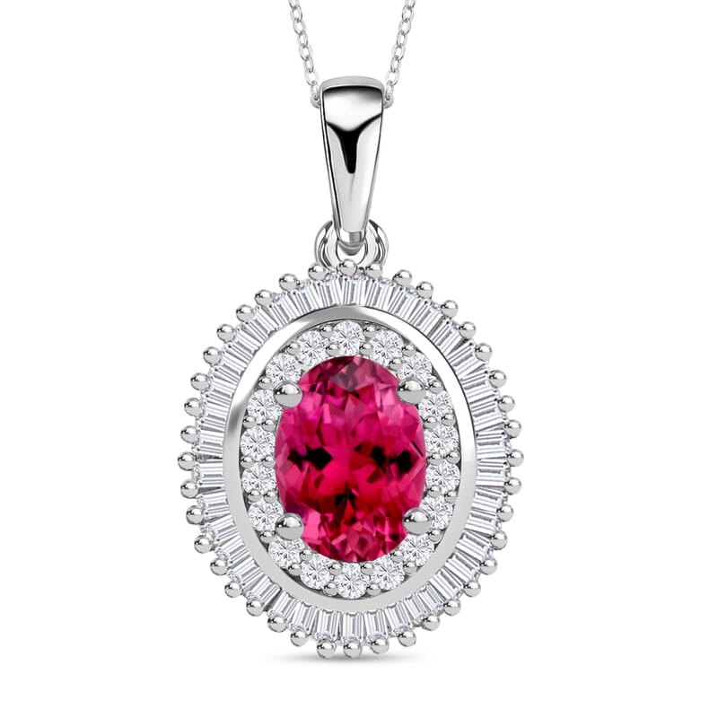 Luxoro Premium Ouro Fino Rubellite and G-H I2 Diamond 1.08 ctw Pendant Necklace 20 Inches in 14K White Gold