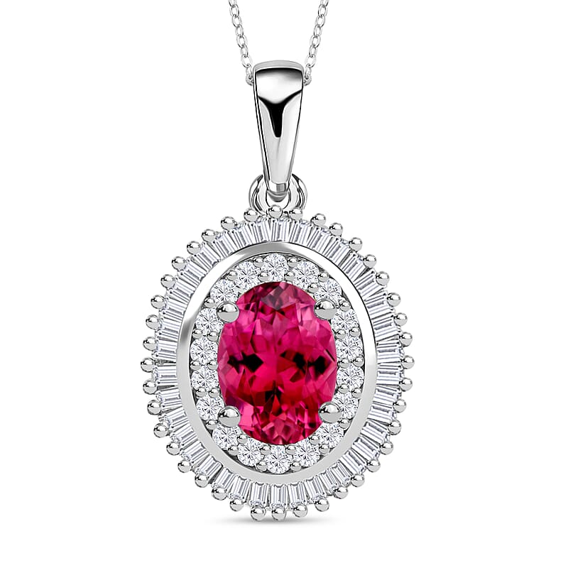 Luxoro Premium Ouro Fino Rubellite and G-H I2 Diamond 1.08 ctw Pendant Necklace 20 Inches in 14K White Gold