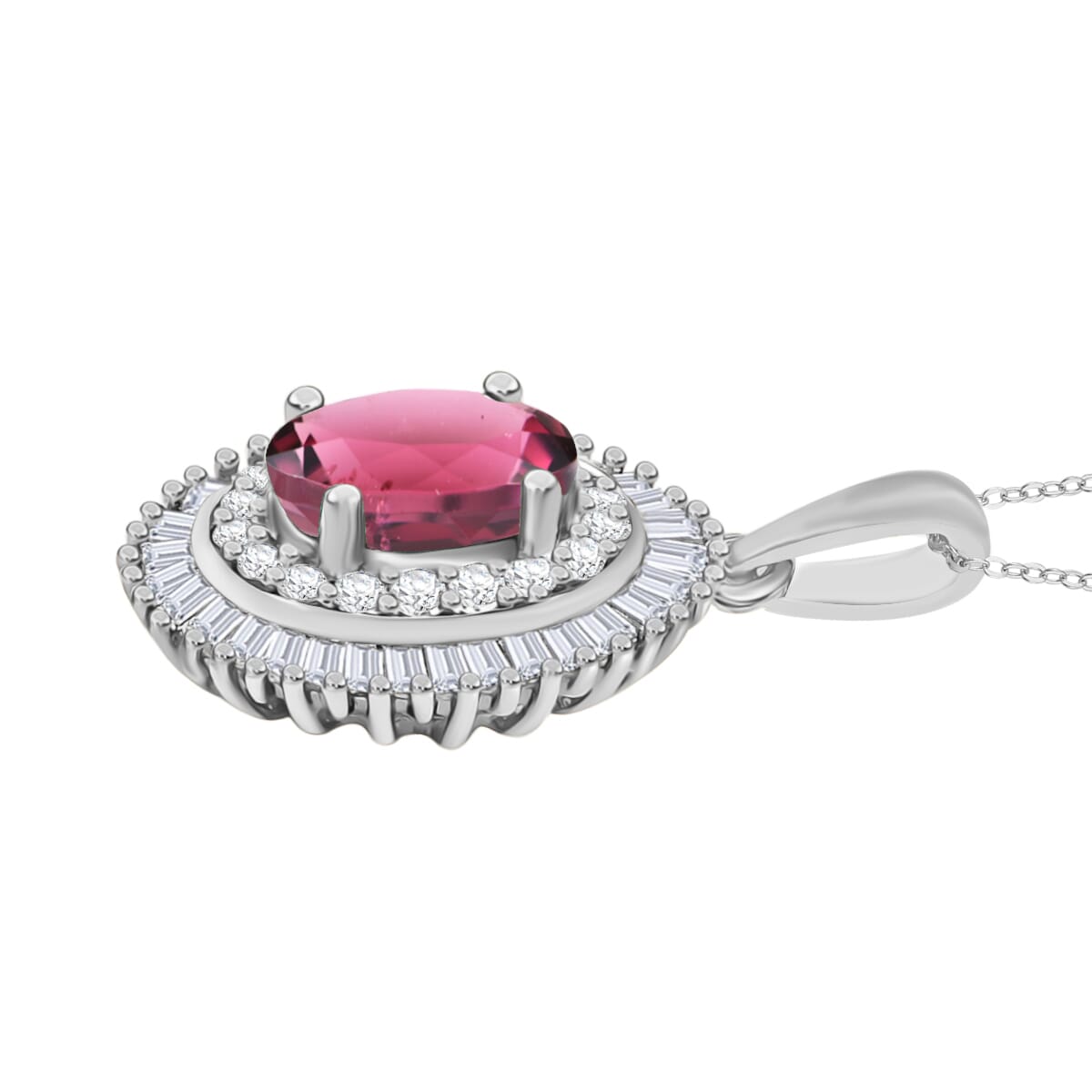 Luxoro Premium Ouro Fino Rubellite and G-H I2 Diamond 1.08 ctw Pendant Necklace 20 Inches in 14K White Gold image number 2