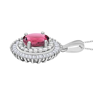 Luxoro Premium Ouro Fino Rubellite and G-H I2 Diamond 1.08 ctw Pendant Necklace 20 Inches in 14K White Gold (Del. in 10-12 Days)