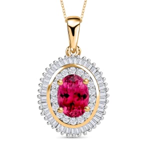 Luxoro Premium Ouro Fino Rubellite and G-H I2 Diamond 1.08 ctw Pendant Necklace 20 Inches in 14K Yellow Gold