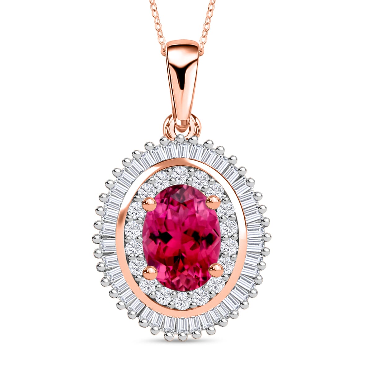 Luxoro Premium Ouro Fino Rubellite and G-H I2 Diamond 1.08 ctw Pendant Necklace 20 Inches in 14K Rose Gold image number 0