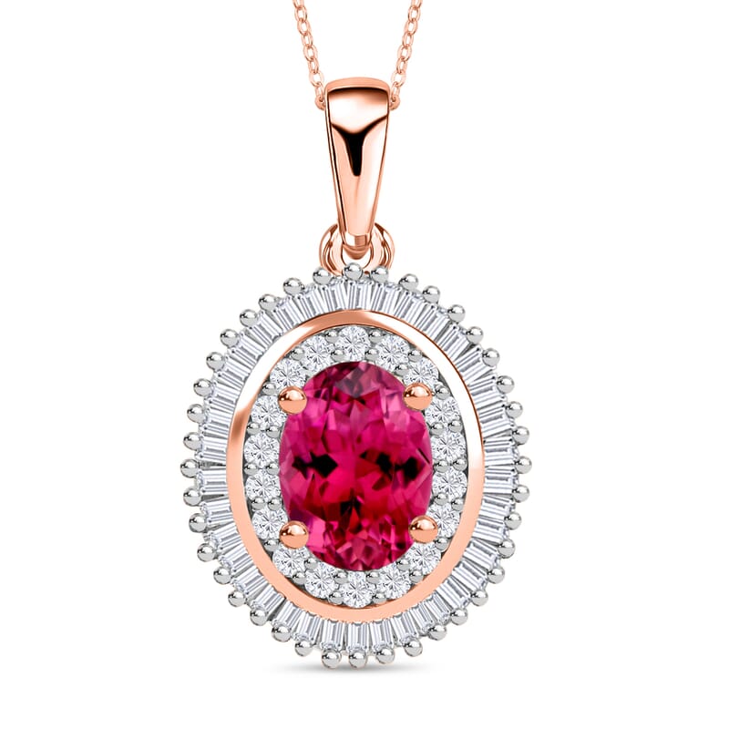 Luxoro Premium Ouro Fino Rubellite and G-H I2 Diamond 1.08 ctw Pendant Necklace 20 Inches in 14K Rose Gold