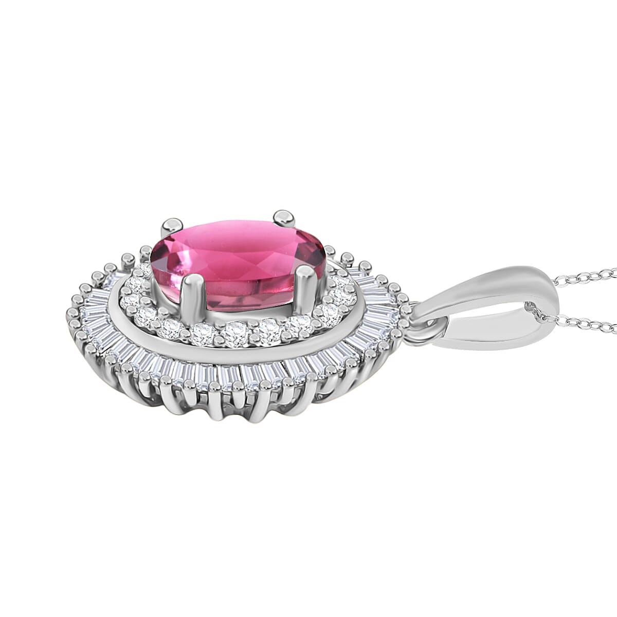 Rhapsody AAAA Ouro Fino Rubellite and E-F VS2 Diamond 1.08 ctw Pendant Necklace 20 Inches in 18K White Gold