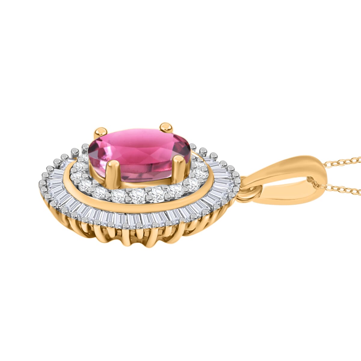 Rhapsody AAAA Ouro Fino Rubellite and E-F VS2 Diamond 1.08 ctw Pendant Necklace 20 Inches in 18K Yellow Gold image number 2