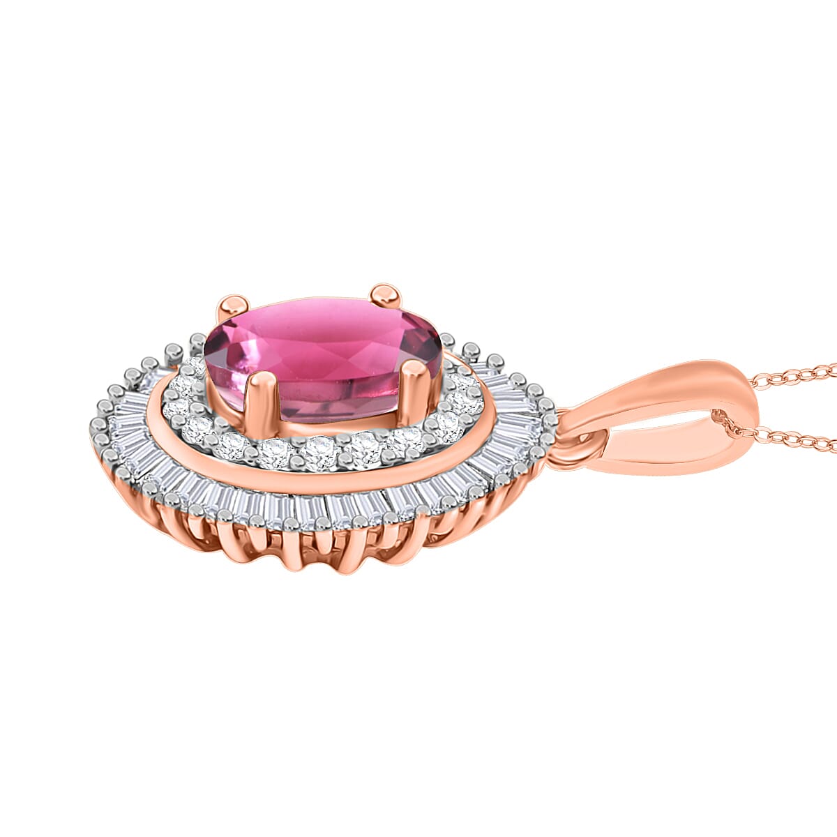 Rhapsody AAAA Ouro Fino Rubellite and E-F VS2 Diamond 1.08 ctw Pendant Necklace 20 Inches in 18K Rose Gold