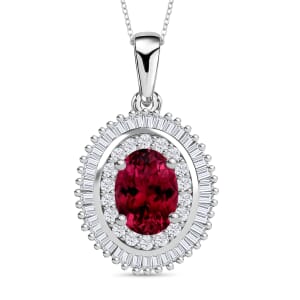 Rhapsody AAAA Ouro Fino Rubellite and E-F VS2 Diamond 1.08 ctw Pendant Necklace 20 Inches in 950 Platinum