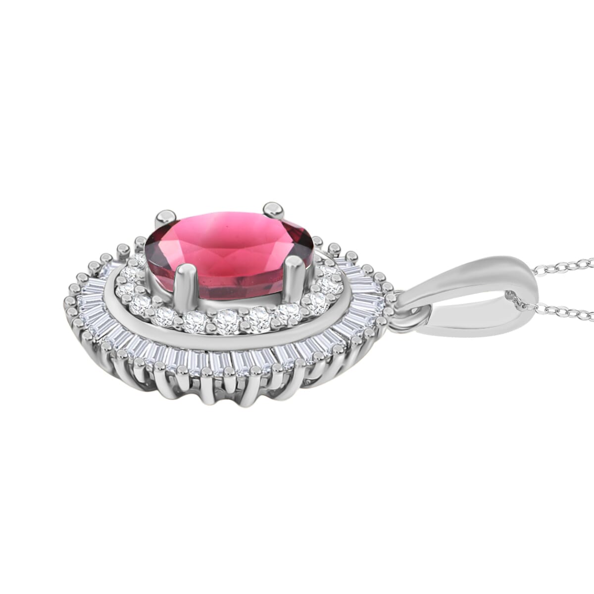 Rhapsody AAAA Ouro Fino Rubellite and E-F VS2 Diamond 1.08 ctw Pendant Necklace 20 Inches in 950 Platinum image number 2