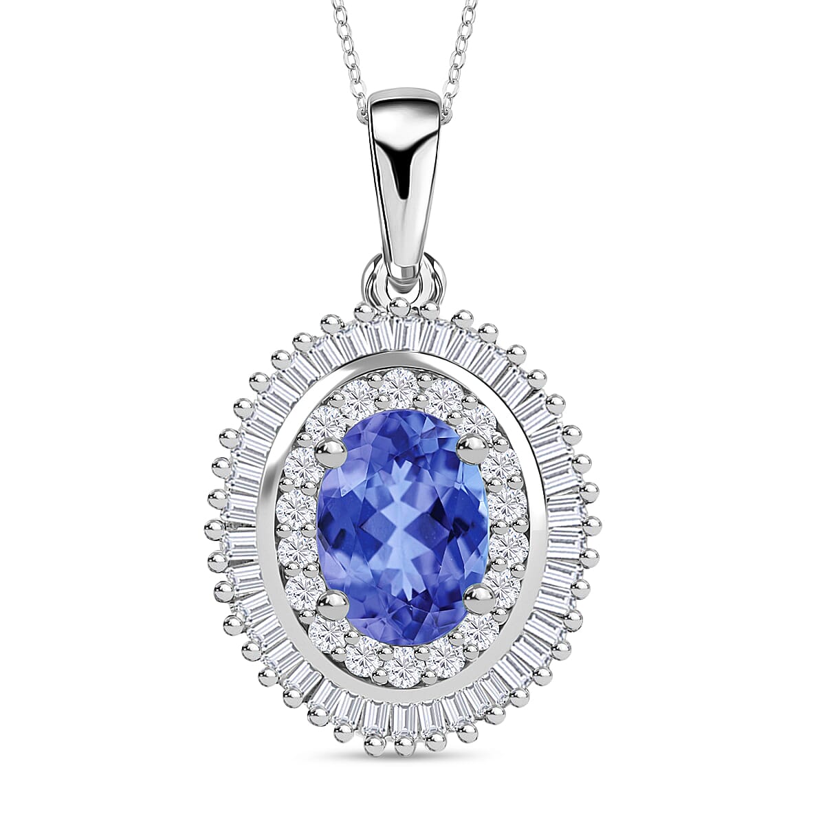 Luxoro Premium Tanzanite and G-H I2 Diamond 1.08 ctw Pendant Necklace 20 Inches in 14K White Gold image number 0