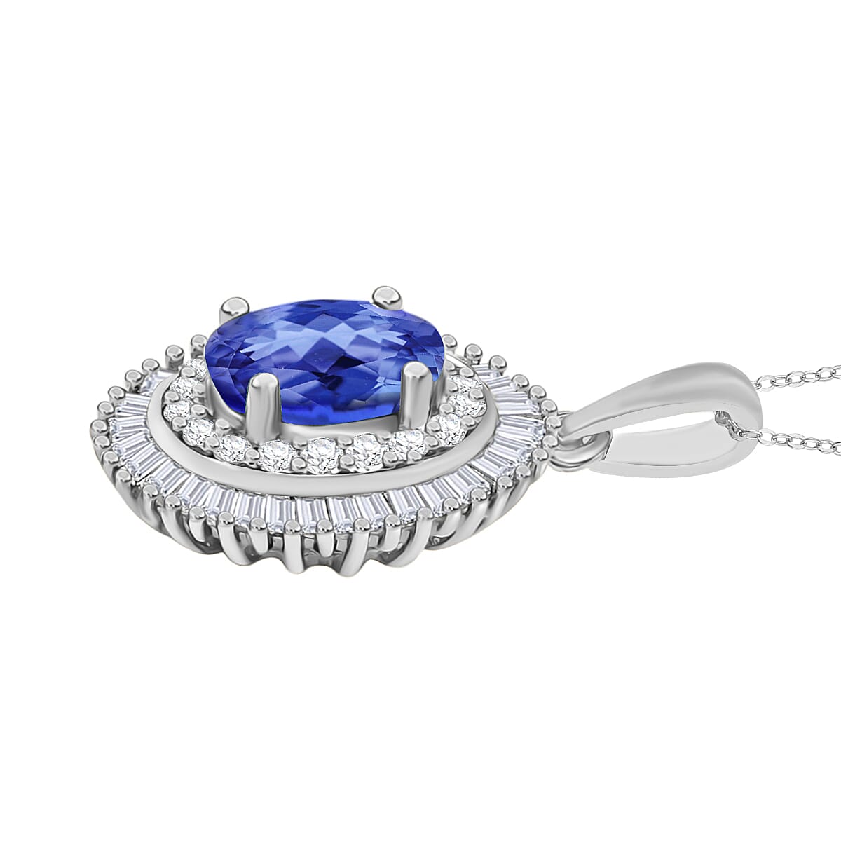 Luxoro Premium Tanzanite and G-H I2 Diamond 1.08 ctw Pendant Necklace 20 Inches in 14K White Gold image number 2