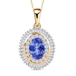 Luxoro Premium Tanzanite and G-H I2 Diamond 1.08 ctw Pendant Necklace 20 Inches in 14K Yellow Gold