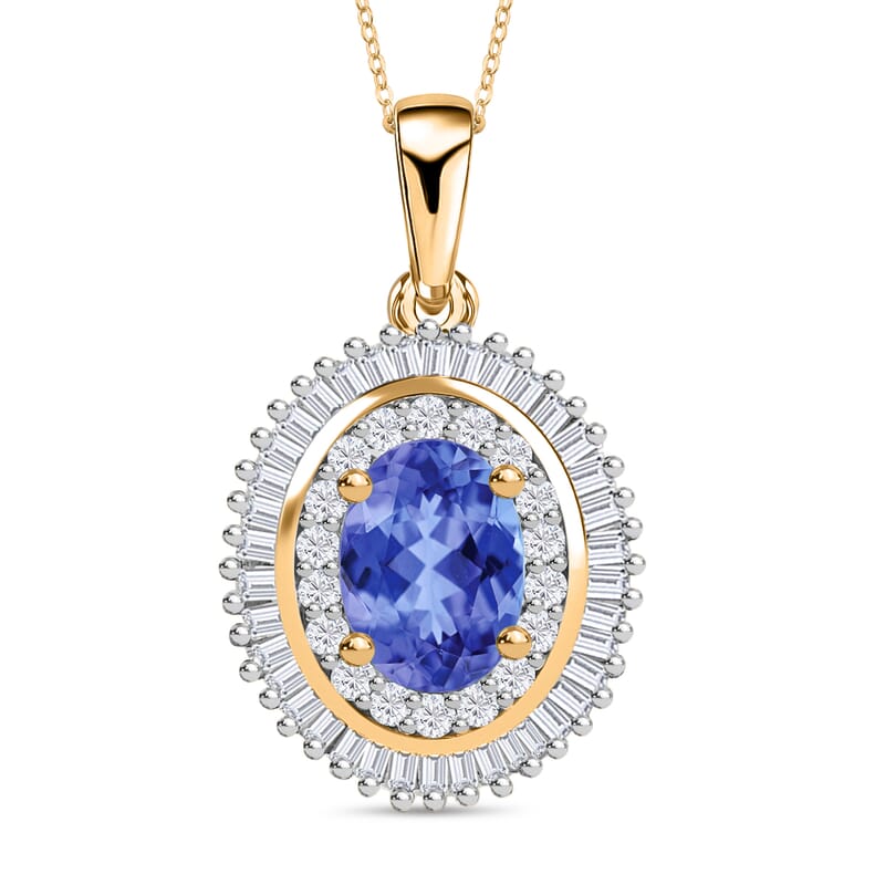 Luxoro Premium Tanzanite and G-H I2 Diamond 1.08 ctw Pendant Necklace 20 Inches in 14K Yellow Gold