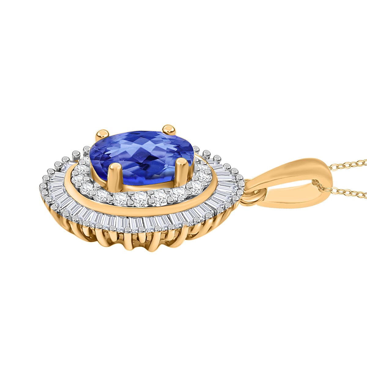 Luxoro Premium Tanzanite and G-H I2 Diamond 1.08 ctw Pendant Necklace 20 Inches in 14K Yellow Gold