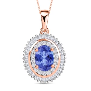 Luxoro Premium Tanzanite and G-H I2 Diamond 1.08 ctw Pendant Necklace 20 Inches in 14K Rose Gold